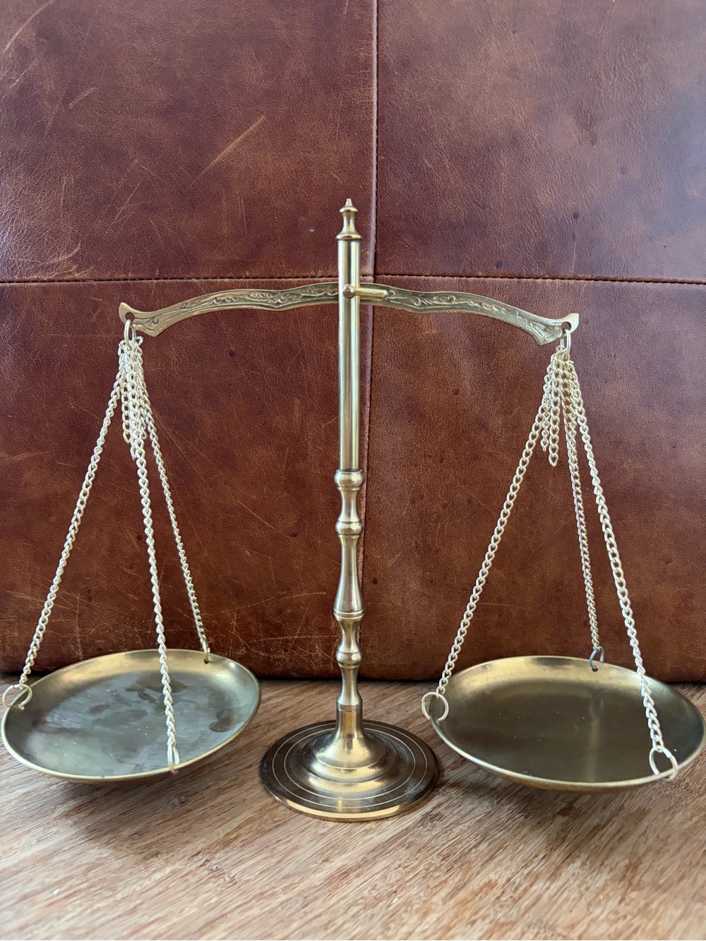 Vintage Brass Scales of Justice Balance Scale Decorative Made in Taiwan 9.5 Inch
